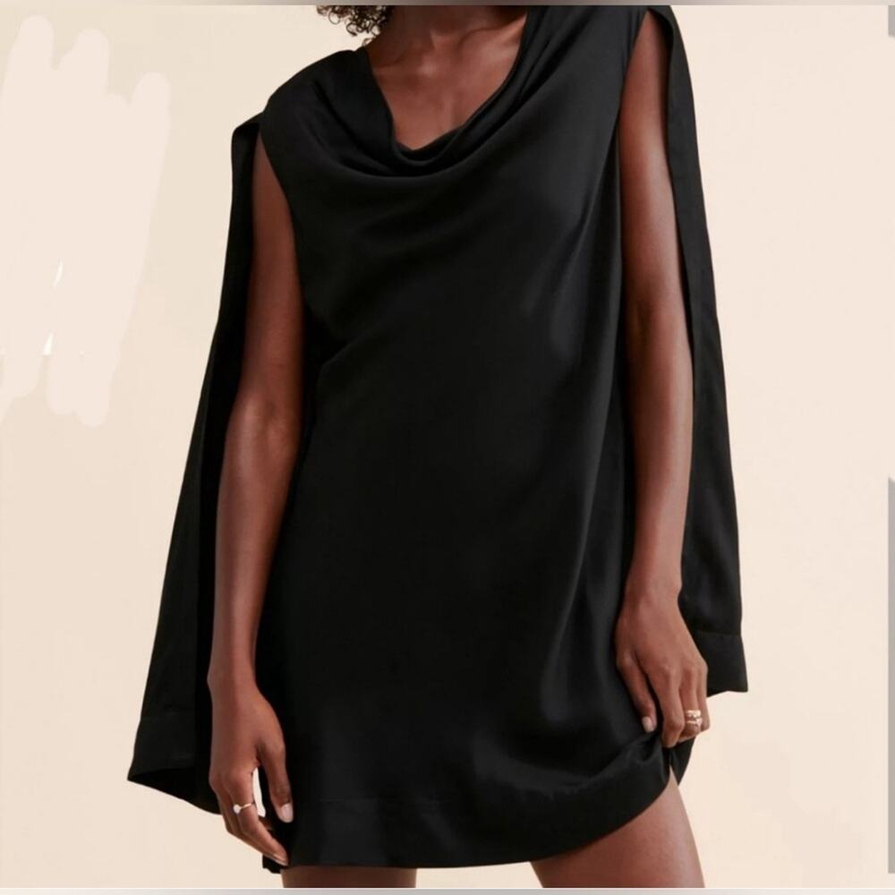 Maeve Anthropologie Cape Sleeve Mini Dress Women 2 Black NWT Cowl Neck LBD